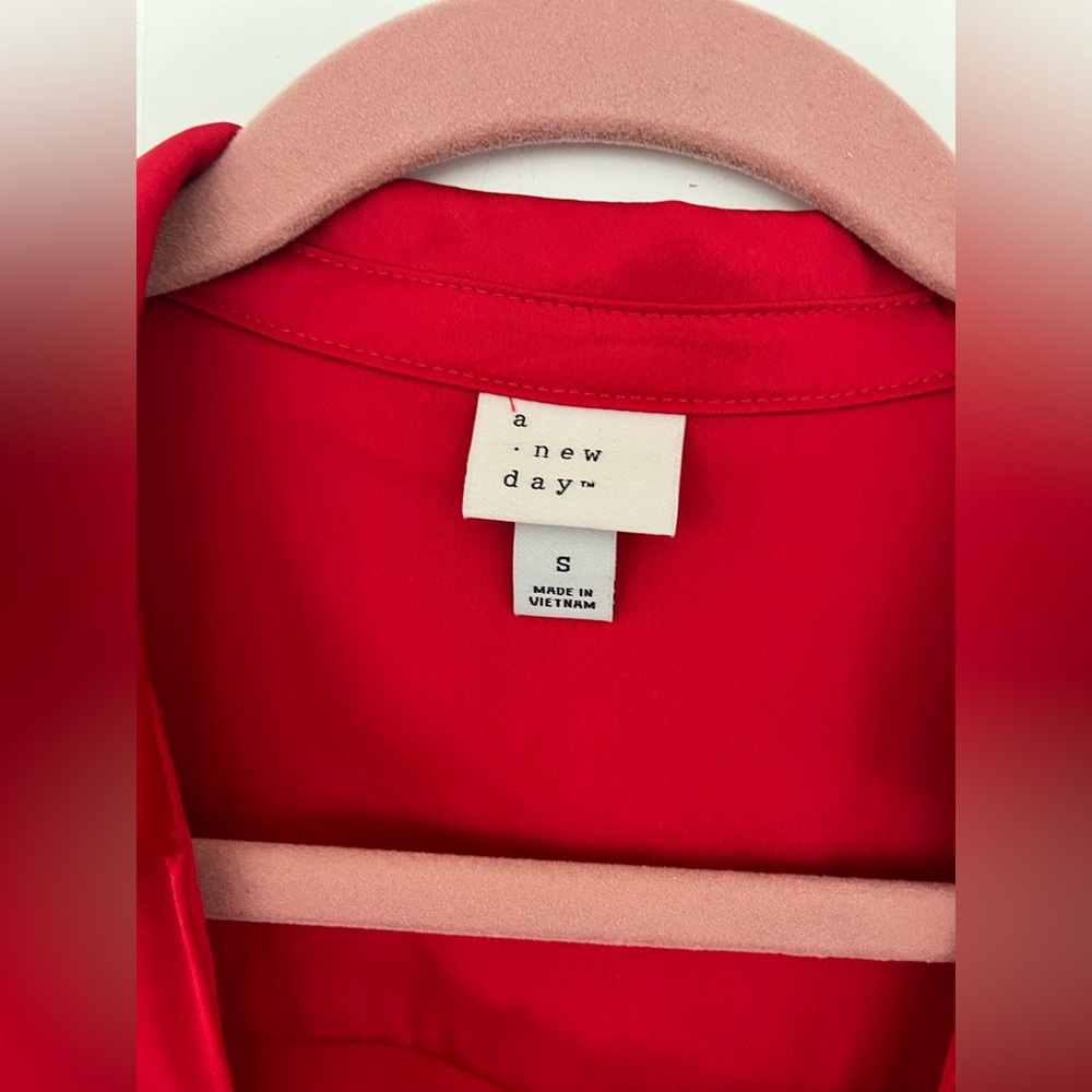 A New Day Women's Long Sleeve Red Satin Shirt Mini Dress Size Small - Picture 6 of 10